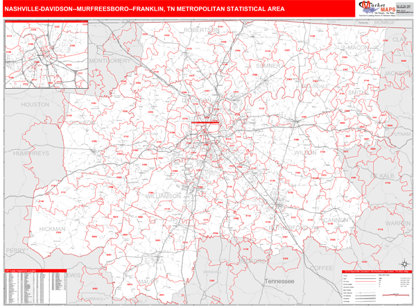 Nashville-Davidson-Murfreesboro-Franklin Metro Area Map Book Red Line Style